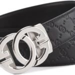 KLWINO Men's Personalized Embossed Leather Belt with Automatic Buckle Ratchet Dress Belt, Adjustable Length